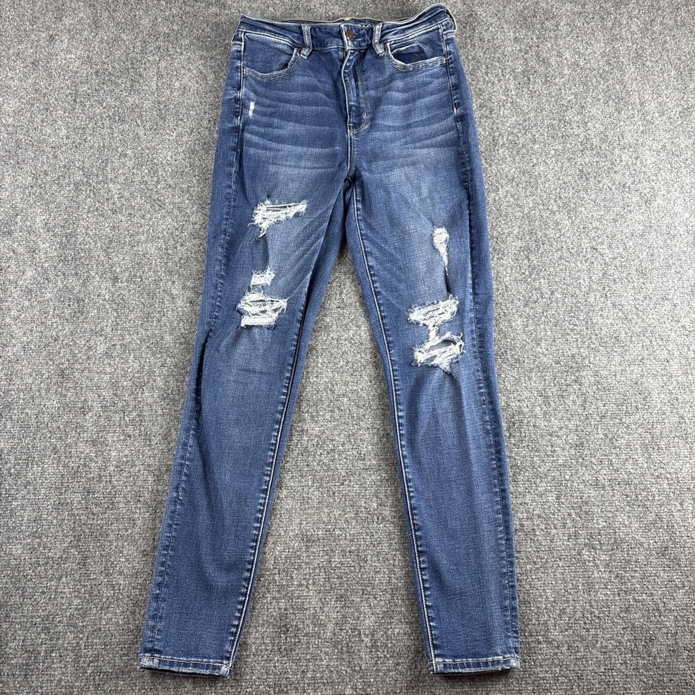 American Eagle Super Stretch Distressed Skinny Jeans Medium Wash Blue Size 10